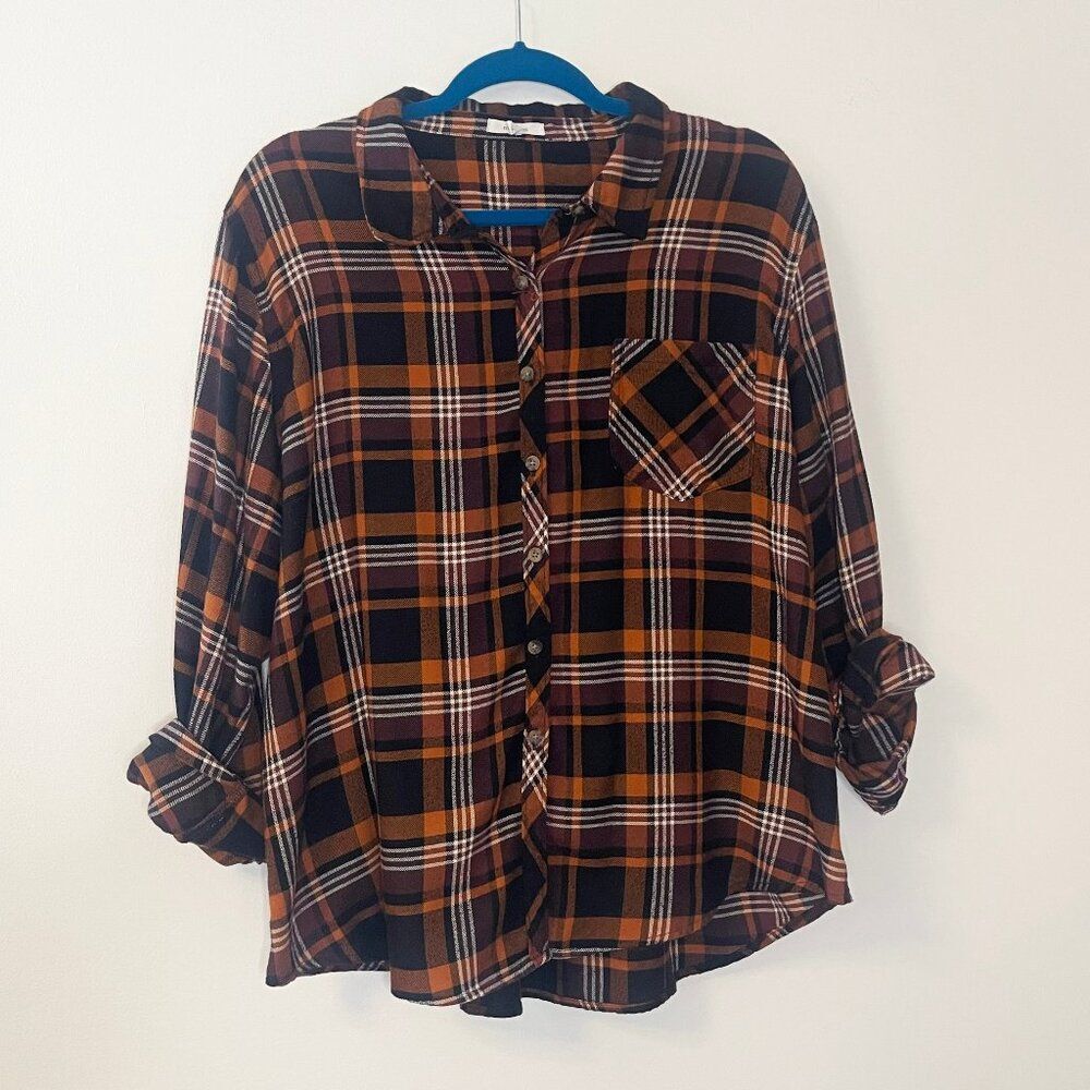 Brown Black Cabin Camp Rustic Plaid Button Down Shirt Maurices - Size XXL